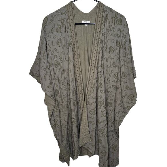 Cost Plus World Market Olive Green Embroidered Kimono Free Size - Picture 3 of 5